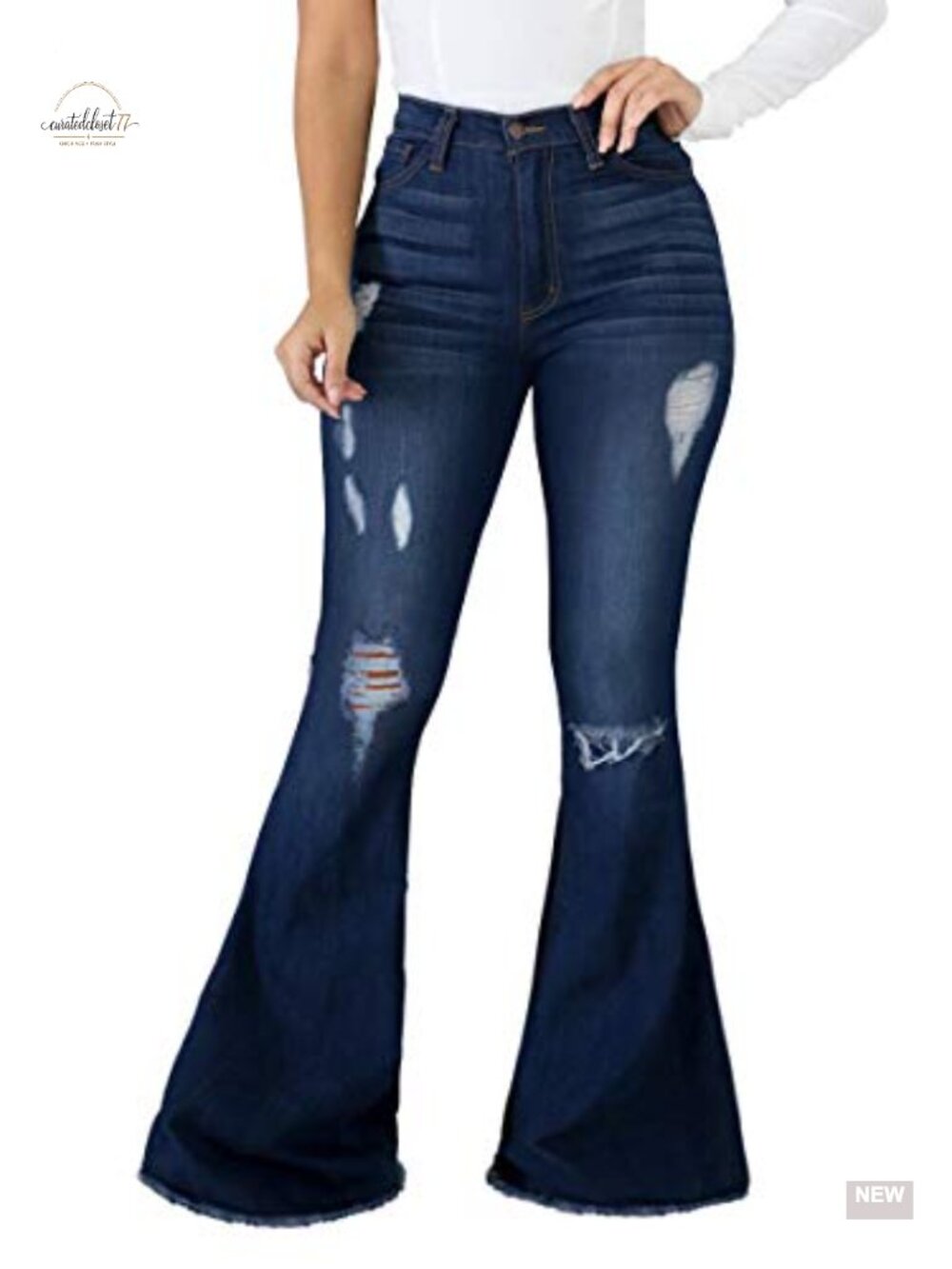Women's High Waist Skinny Ripped Bell Bottom Jeans Flared Denim Pants